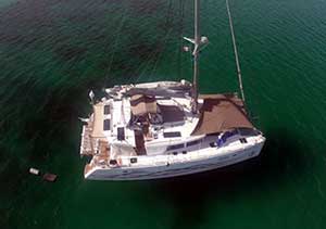 Lagoon 450 Multi Awning Anchored in the Sea of Cortez